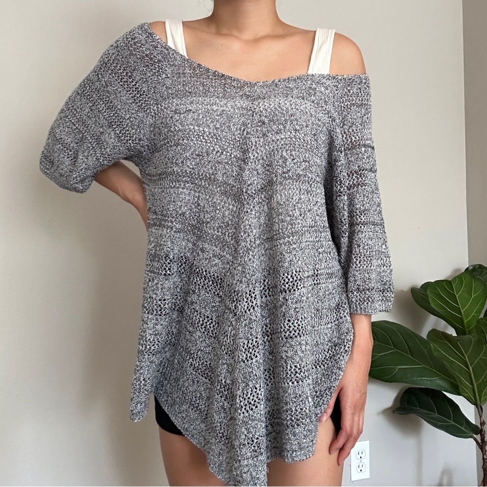 Gray knit off the shoulder sweater